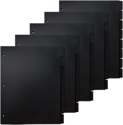 （5-Pack) Koqye Durable Plastic Dividers for 3 Ring Binders, 8-Tab Black 3 Hole Pouched Section Index Dividers for Binders, Notebook Inserts 5 Set