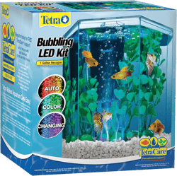 Tetra Bubbling LED Aquarium Kit 1 Gallon, Hexagon Shape, With Color-Changing Light Disc