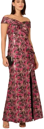 Adrianna Papell Women's Off-The-Shoulder Jacquard Gown