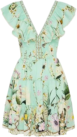 Camilla Women's Floral Freefall Tiered Linen Minidress