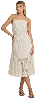 Women's Lace Square Neck Sleeveless Tiered Midi Dress