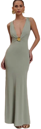 Beck Plunge Maxi Dress With Floral Hardware