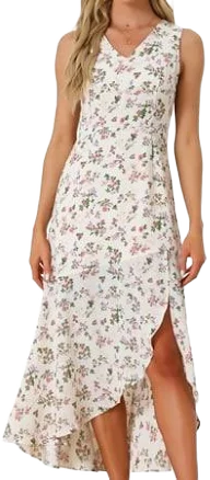 Allegra K Women's Floral Print A-Line High Low Side Slit Sleeveless