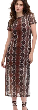 Steve Madden Women's Nola Snake Print Mesh Midi Dress