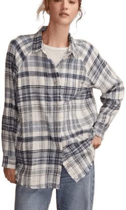 Lucky Brand Women's Plaid Tunic Button Down Shirt
