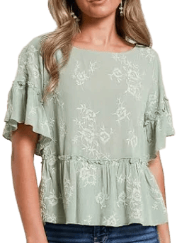 Daytrip Women's Embroidered Floral Flutter Sleeve Top