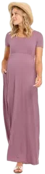 Round Neck Short Sleeve Maternity Maxi Dress