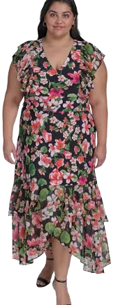 Tommy Hilfiger Women's Printed Empire-Waist Ruffle-Sleeve Maxi Dress