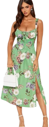 Fashion Nova Luisa Floral Ruched Smocked Twill Midi Dress