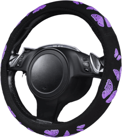 Car Pass Purple Butterfly Steering Wheel Covers, 14.5" to 15.5" Car Wheel Cover Universal Fit for Suvs, Small Trucks, Sedans, Cars for Cute Women Girly (Black and Purple)