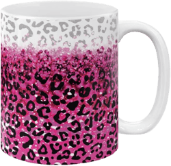 MUGBREW Pink Glitter With Black Pink Leopard Ceramic Coffee Mug Tea Cup, 11 OZ