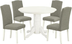 East West Furniture SHEN5-LWH-06 5 Piece Kitchen Table Set Includes a Round Dining Room Table with Pedestal and 4 Dark Shitake Linen Fabric Upholstered Chairs, 42x42 Inch, Linen White