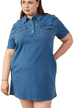 Women's Boho Inspired Denim Shirt Dress with Chest Pocket