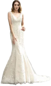 Glamorous Mermaid Satin Lace Open Back Wedding Dress
