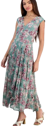 Lucky Brand Women's Front Button Sleeveless Pleated Maxi Dress