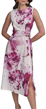 Donna Karan Women's Floral Print Sleeveless Midi Dress