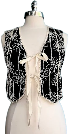 Embroidered Tie Front Vest