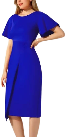 Elegant Flutter Ruffles Midi Slim Sheath Dress