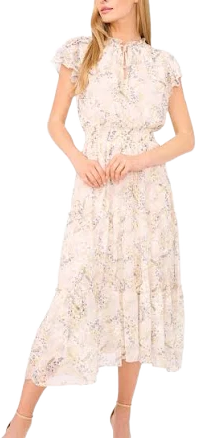 Cece Women's Floral-Print Flutter-Sleeve Dress