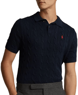 Ralph Lauren Men's Cable-knit Cotton Polo-collar Sweater