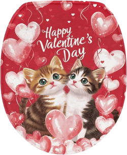Cats Toilet Tank Cover for Valentine's Day Stretchable Romantic Toilet Lid Cover Set