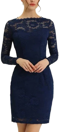 Lace Boat Neck Long Sleeve Bodycon Pencil Dress