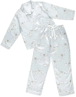 Bella Women's Long Sleeve Satin Pajama Set with Bows