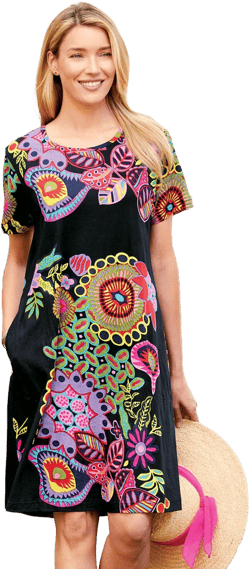 Vermont Country Store Women's Bright Print Cotton Jersey Knit Tunic Dress