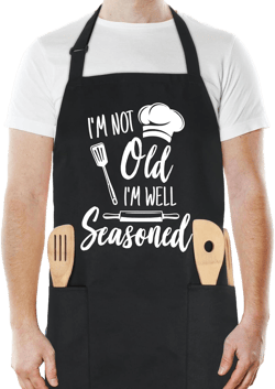 Funny Cooking Aprons for Women Men, I'M NOT Old I'M WELL Seasoned, Aprons for Cooking Kitchen Grilling Aprons with Two Pockets, Grill Apron Adjustable Chef Apron, Birthday Gift for Dad Mom