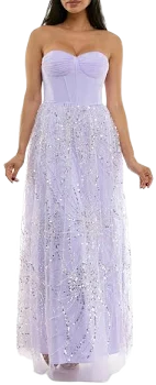 Violet Weekend Juniors' Sequin Pearl Corset Gown