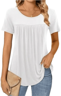 Fancyglim Woman Tunic Tops Short Sleeve Neck Pleated Shirts