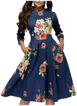 NOBRAND Women's Floral Vintage Elegant Midi Evening Dress