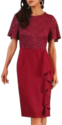 Inspire Chic Women's Sequin Lace Bodycon Midi Dress