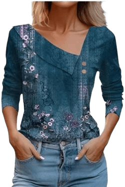Women's Floral V-Neck 3/4 Sleeve Tunic Top