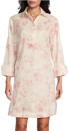 Preston York Thea Rose Print Taffeta 34 Sleeve Point Collar Dress Womens