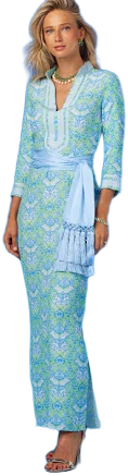 Capri Long Tunic Dress in Shalimar Turquoise on Mint Julep