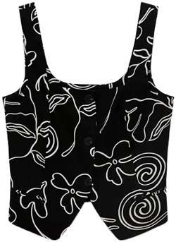 Women's Floral-Print Linen Suit Vest