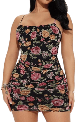 Fashion Nova Plus Size Sleeveless Mesh Scoop Neck Floral Mini Dress