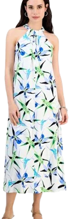 INC International Concepts Women's Petite Halter-Neck Linen-Blend Maxi Dress