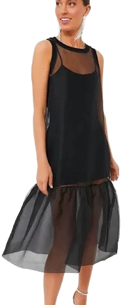 Elegant Black Organza Midi Dress