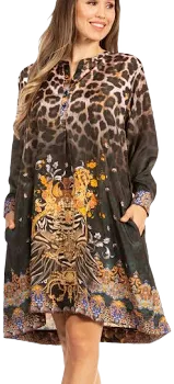 Sakkas Women's Eloisa Floral Print Long Sleeve Swing Tunic Dress with Pockets
