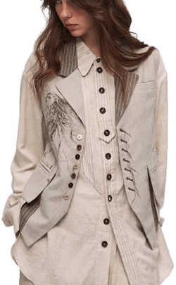 ILNya Nieternite Nifutur Siren Striped Panel Cotton-Linen Vest, S (0)