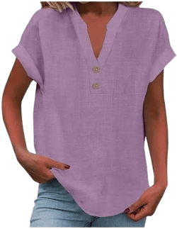 Women's Trendy V-Neck Short Sleeve Cotton Linen Blouse