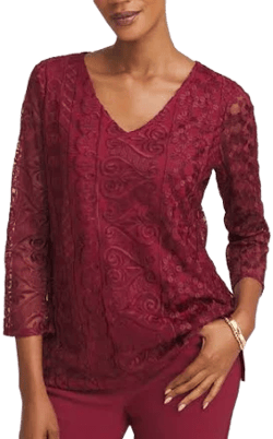 Chico's Women's Embroidered Mesh Tunic Top