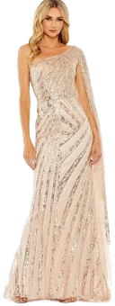 Mac Duggal Women's One-Shoulder Cape Sleeve Embellished Gown