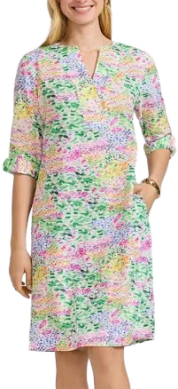 Foxcroft Vena Floral Print Linen Blend Dress