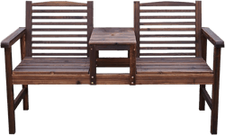 Patio Outdoor Bench Garden Bench, Slatted Seat, Outdoor Seating, Chair Seat Furniture, with Table, Umbrella Hole, for Garden, Porch, Yard, Carbonized