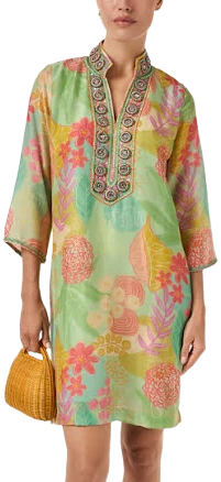 Bella Tu Floral Print Embellished Tunic Dress