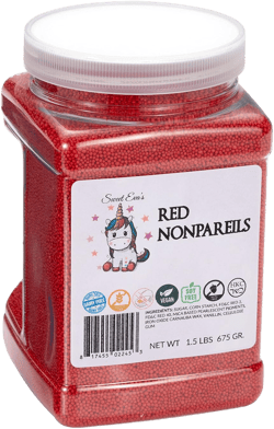 RED NONPAREILS-Dairy Free,Gluten Free,Egg Free,Vegan,Soy Free,Nuts Free,Kosher,Cakes,Cupcakes,Cookies,Toppings,Sprinkles For Baking,Decorating,Jimmies,Large,Bulk Candy,Sugar Shapes,