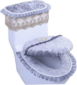 Toilet Cover Set with Toilet Lid Cover, Toilet Seat Cover and Toilet Tank Cover 3PCS Hidden Floral Pattern Cover Set with Lace Edging for Comfort and Warmth Toilet Lid Cover Toilet Tank Cover Toilet
